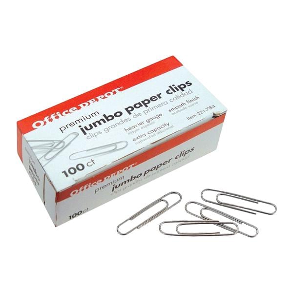 Paper Clips Premium Jumbo Silver 100 Clips Per Box 5 Boxes/Pack 5/Pk