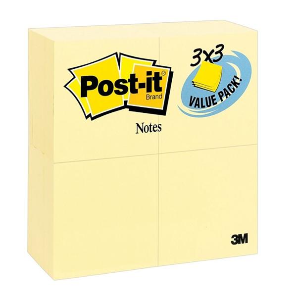 Notes 3 in x 3 in Canary Yellow 100 Sheets/Pad 24/Pack 24/Pk