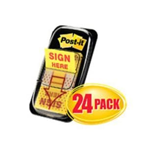 Post-it Flags "Sign Here" 1 in x 1.75 in Ylw 50/Pad 24 Pads/Pack 24/Pk
