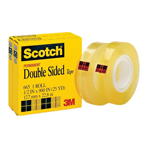 Scotch 665 Permanent Double-Sided Tape 1/2 in x 900 in 2/Pack 2/Pk