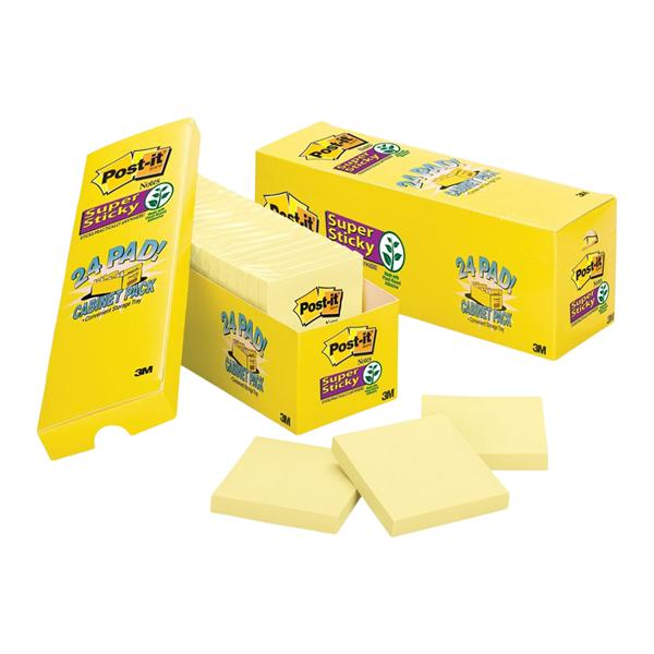 3 in x 3 in Super Sticky Note Canary Yellow 90 Sheets/Pad 24/Pack 24/Pk