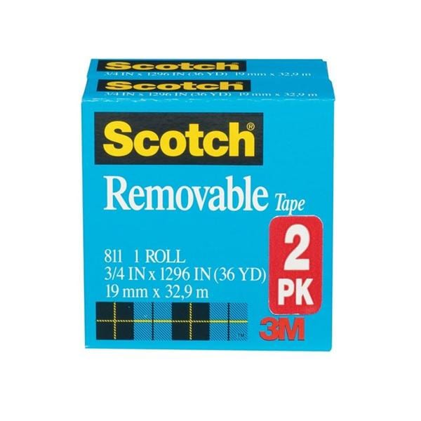 Scotch Magic 811 Removable Tape 1 in Core 3/4 in x 1296 in 2/Pack 2/Pk