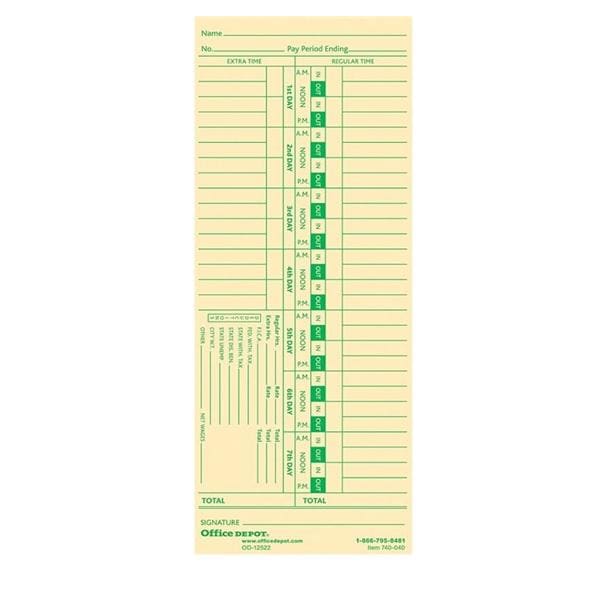 Time Cards Biweekly Days 1-7 2-Sided Manila 100/Pack 100/Pk