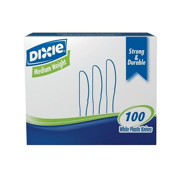 Dixie Medium-Weight Plastic Boxed Knives White 100/Bx