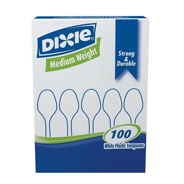 Dixie Medium-Weight Plastic Boxed Teaspoons White 100/Bx
