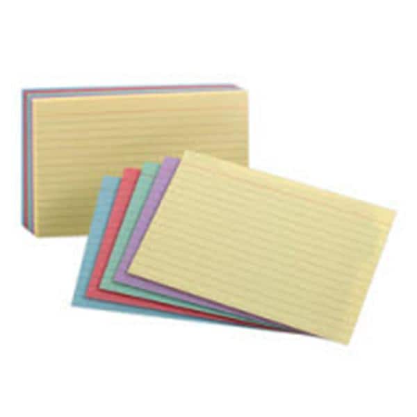 Index Cards Ruled 5 in x 8 in Assorted Colors 100/Pk