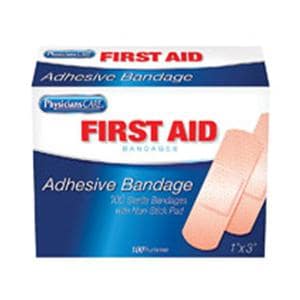 PhysiciansCare First Aid Plastic Bandages 1 in x 3 in 100/Box Light Brown 100/Bx