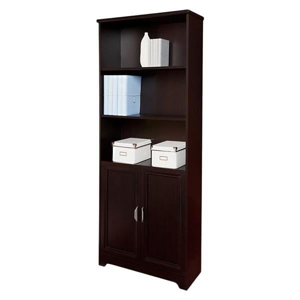 Magellan Collection 5-Shelf Bookcase With Doors Espresso Ea