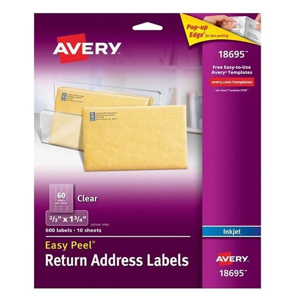 Clear Inkjet Return Address Labels 2/3 in x 1 3/4 in 600/Pack 600/Pk