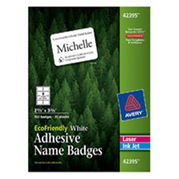 Avery EcoFriendly Name Badges 2 1/3 in x 3 3/8 in White 160/Pk