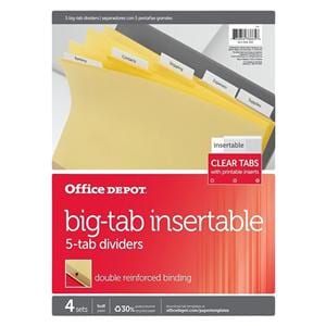 Insertable Dividers With Big Tabs Buff Clear 5-Tab 4/Pack 4/Pk