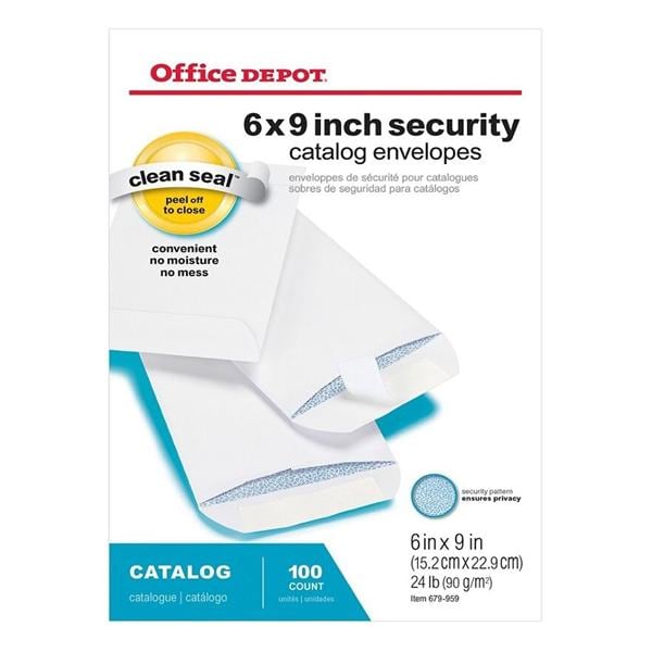 Catalog Envelope 6 in x 9 in White Security Tint 100/Pack 100/Bx