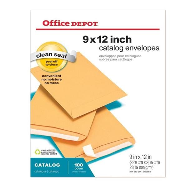 Clean Seal Catalog Envelopes 9 in x 12 in Brown 100/Bx