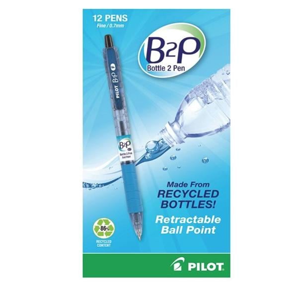 B2P "Bottle To Pen" Ballpoint Pen Fine Point 0.7 mm Black 12/Pack 12/Pk
