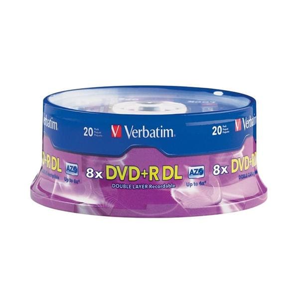 Verbatim DVD+R DL 8.5GB 8X with Branded Surface - 20pk Spindle 20/Pk