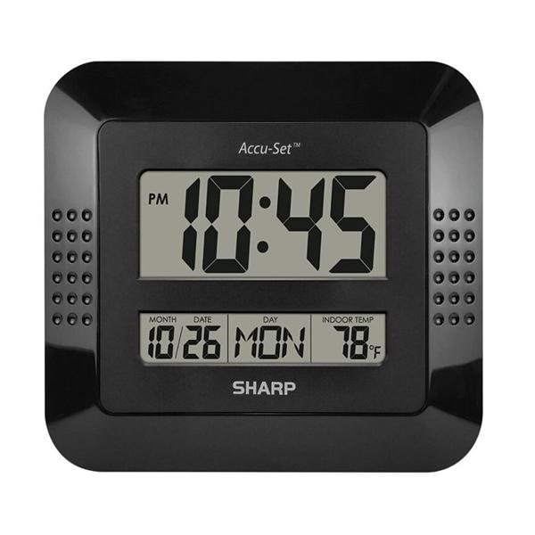 Sharp Digital Auto Time Set Wall Clock 8" x 7" Black Ea