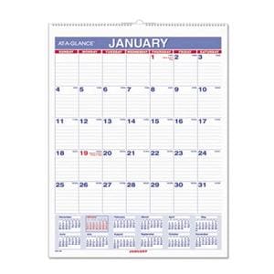 2019 Calendar Wall Jan-Dec At-A-Glance Monthly 20"x30" Ea