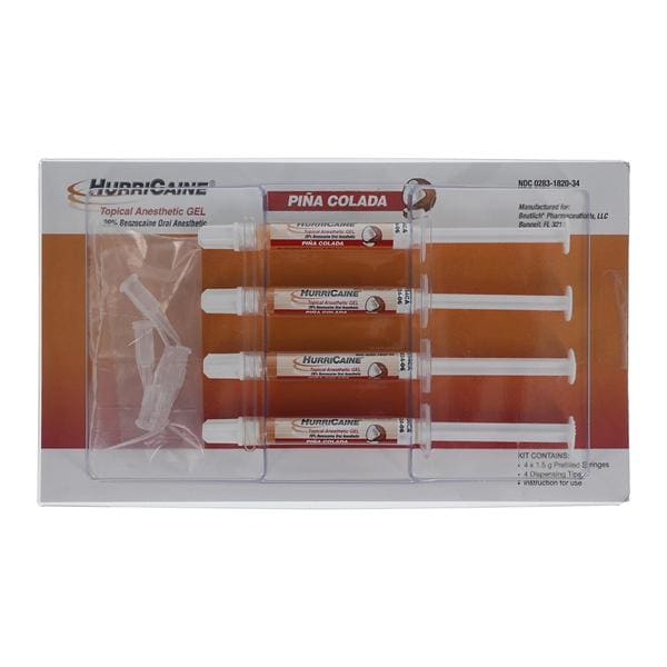 HurriCaine Topical Anesthetic Gel Syringe Pina Colada Complete Unit 4/Pk