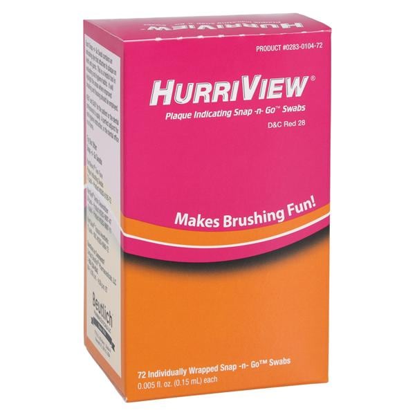 HurriView Snap-n-Go Swabs Disclosing Solution .15mL Rd Indvdly Wrpd 72/Bx