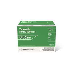 UltiCare Tuberculin Syringe/Needle 25gx1" 1mL Fixed Prm Atch Ndl Sfty LDS 100/Bx
