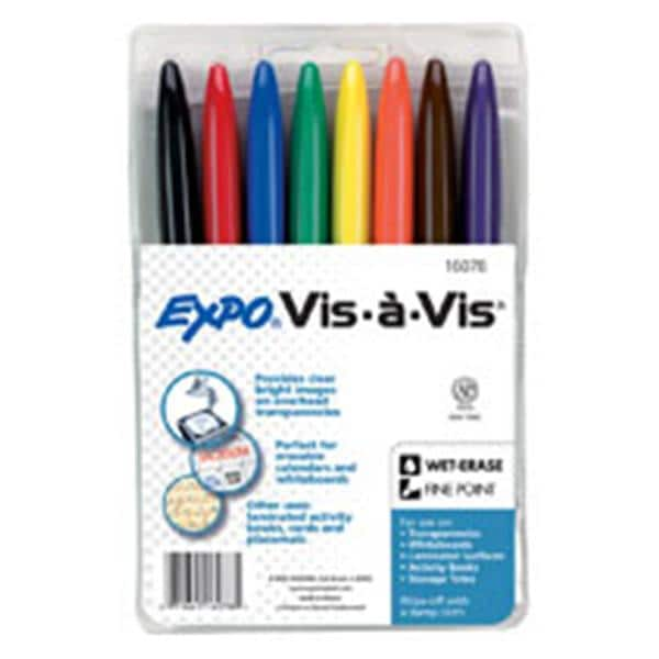 EXPO Vis-A-Vis Wet-Erase Fine-Tip Markers Assorted Colors 8/Pack 8/Pk