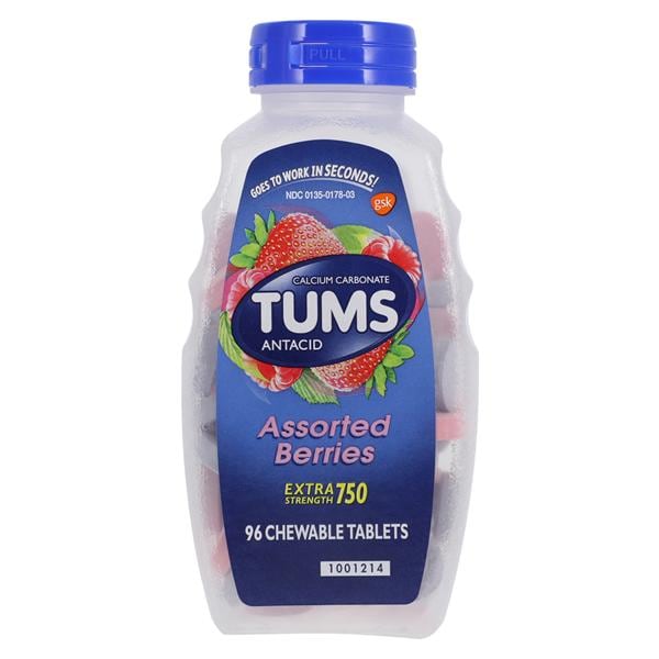Tums EX Antacid Chewable Tablets 750mg Assorted Berries Twist Cap 96/Bt, 24 BT/CA