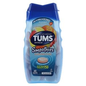 Tums Smoothies Antacid Chewable Tablets 750mg Assorted Fruit Twist Cap 60/Bt