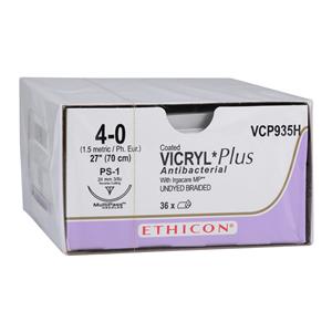 Vicryl Plus Suture 4-0 27" Triclosan/Polyglactin 910 Braid PS-1 Undyed 36/Bx