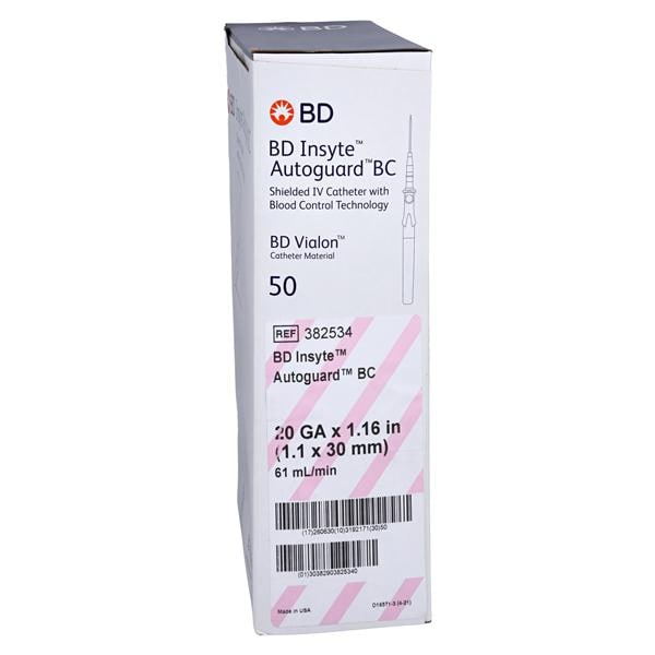 Insyte Autoguard Blood Control Catheter Shielded 20 Gauge 1.16" Pink 50/Bx, 4 BX/CA