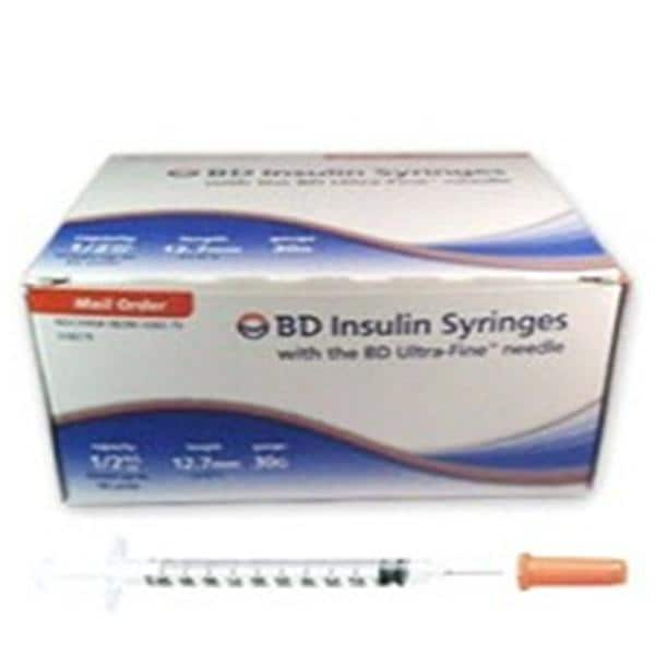 Ultra-Fine Insulin Syringe/Needle 31gx6mm 0.5cc Conventional LDS 100/Bx, 5 BX/CA