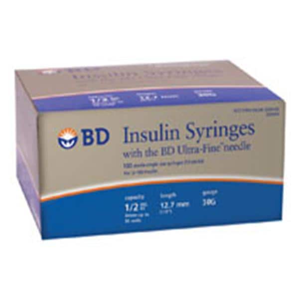 Ultra-Fine Insulin Syringe/Needle 30gx1/2" 0.5cc Tan Conventional LDS 100/Bx, 5 BX/CA