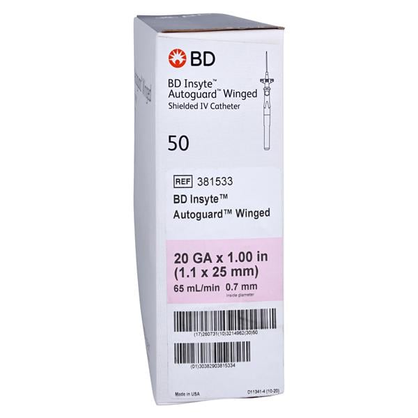 Insyte Autoguard IV Catheter Shielded 20 Gauge 1" Pink 50/Bx, 4 BX/CA