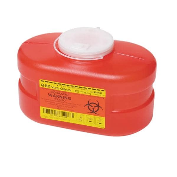 Sharps Container 3.3qt Red/Clear 5-3/10x9-1/10x5" Hinge Lid/Petals Plastic EA