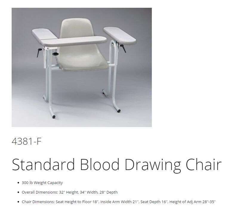 Chair Blood Draw Steel 300lb Capacity Padded Back Seat Ea