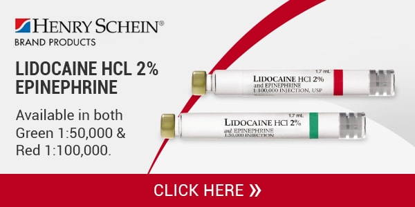 Henry Schein Brand Lidocaine HCl 2% Epinephrine Available in both Green 1:50,000 & Red 1:100,000