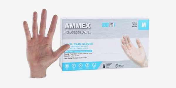 Ammex Vinyl Exam Gloves Medium Clear Non-Sterile, 10 BX/CA